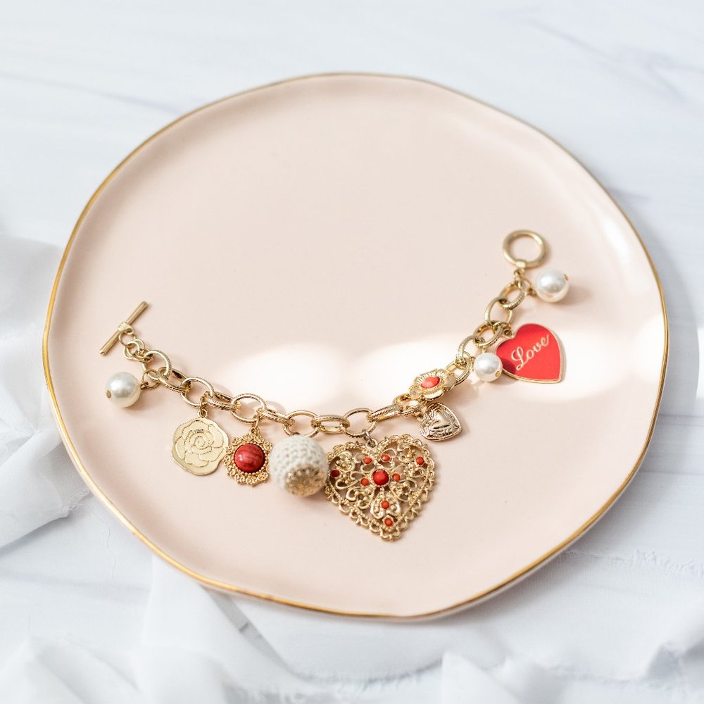 Gold Love Heart Charm Bracelet